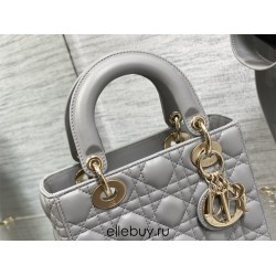 Lady Dior Bag, Grey Lambskin, Champagne Gold Hardware, Small   Four Blocks   20, Size: 20cm