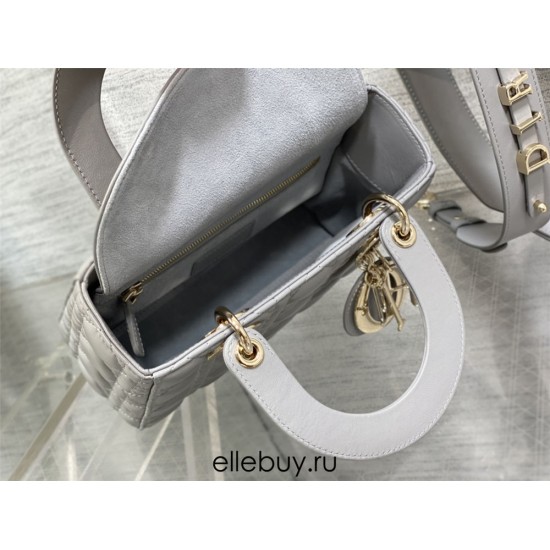 Lady Dior Bag, Grey Lambskin, Champagne Gold Hardware, Small   Four Blocks   20, Size: 20cm