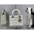 Lady Dior Bag, White Lambskin, Champagne Gold Hardware, Small   Four Blocks   20, Size: 20cm