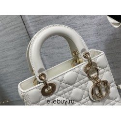 Lady Dior Bag, White Lambskin, Champagne Gold Hardware, Small   Four Blocks   20, Size: 20cm