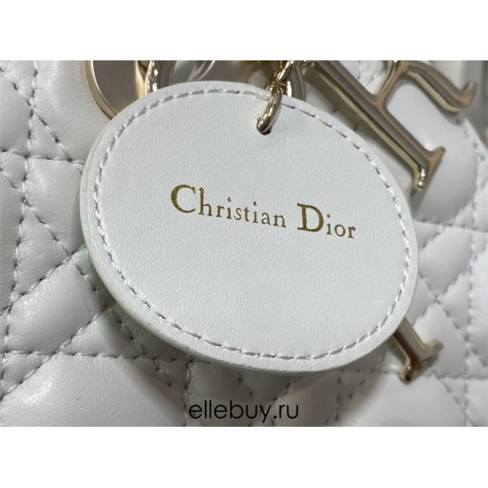 Lady Dior Bag, White Lambskin, Champagne Gold Hardware, Small   Four Blocks   20, Size: 20cm