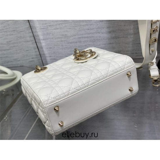 Lady Dior Bag, White Lambskin, Champagne Gold Hardware, Small   Four Blocks   20, Size: 20cm