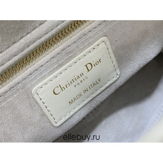 Lady Dior Bag, White Lambskin, Champagne Gold Hardware, Small   Four Blocks   20, Size: 20cm