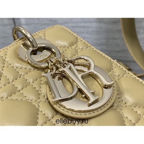 Lady Dior Bag, Apricot Lambskin, Champagne Gold Hardware, Small   Four Blocks   20, Size: 20cm