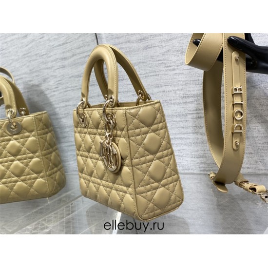 Lady Dior Bag, Apricot Lambskin, Champagne Gold Hardware, Small   Four Blocks   20, Size: 20cm