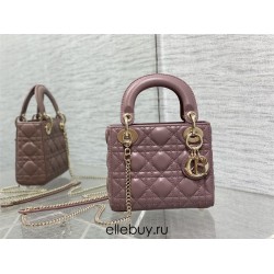 Lady Dior Mini Bag, 17, Deep Pink Lambskin, Champagne Gold Hardware, Size: 17cm