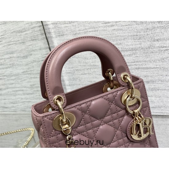 Lady Dior Mini Bag, 17, Deep Pink Lambskin, Champagne Gold Hardware, Size: 17cm