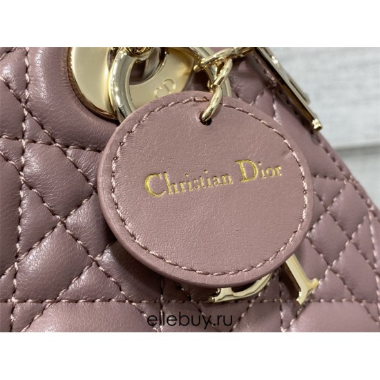 Lady Dior Mini Bag, 17, Deep Pink Lambskin, Champagne Gold Hardware, Size: 17cm