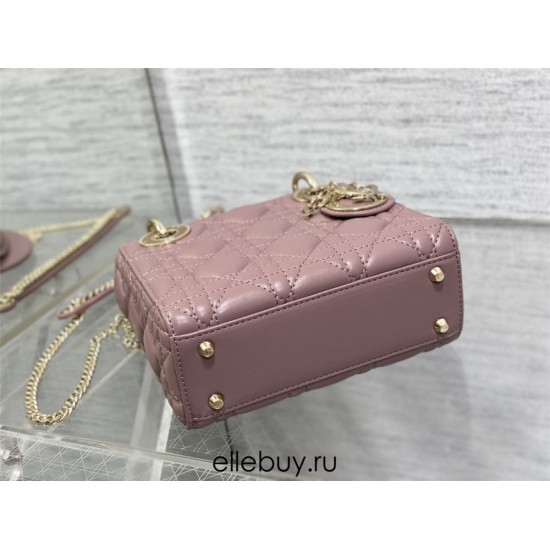 Lady Dior Mini Bag, 17, Deep Pink Lambskin, Champagne Gold Hardware, Size: 17cm