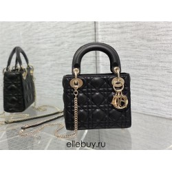 Lady Dior Mini Bag, 17, Black Lambskin, Champagne Gold Hardware, Size: 17cm