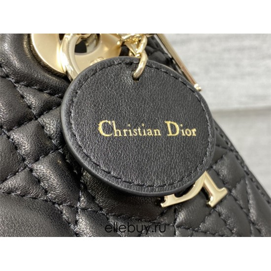 Lady Dior Mini Bag, 17, Black Lambskin, Champagne Gold Hardware, Size: 17cm