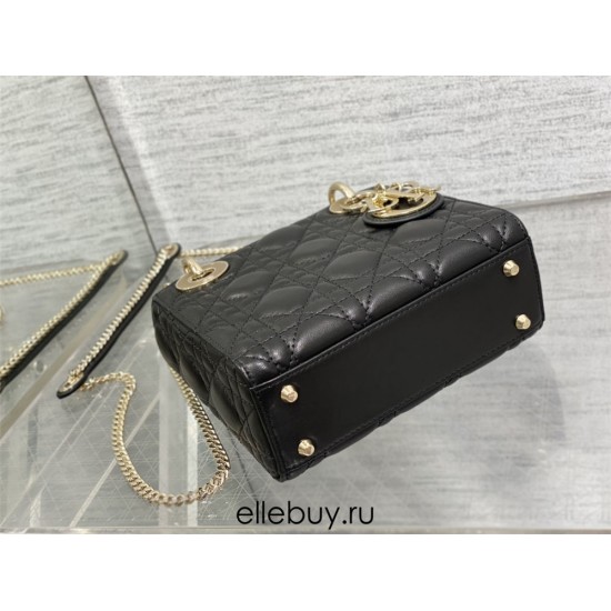 Lady Dior Mini Bag, 17, Black Lambskin, Champagne Gold Hardware, Size: 17cm