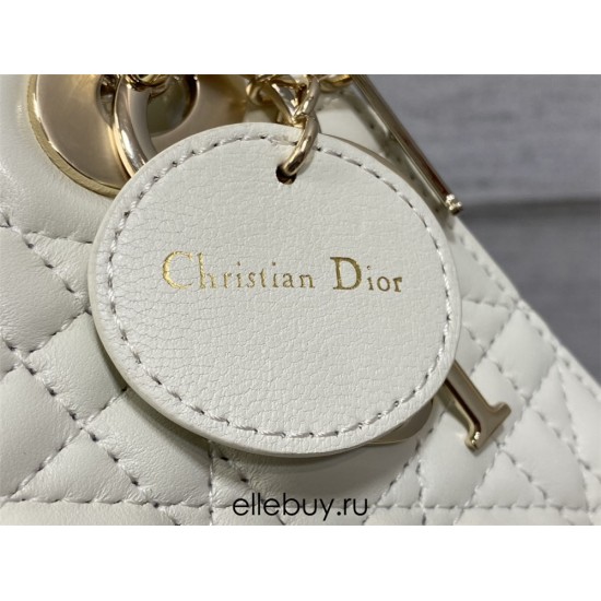 Lady Dior Mini Bag, 17, White Lambskin, Champagne Gold Hardware, Size: 17cm