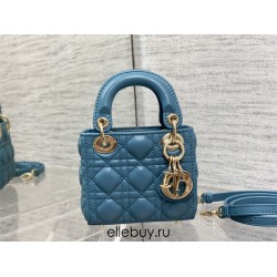 Lady Dior Micro Bag, 12, Blue Lambskin, Champagne Gold Hardware, Size: 12x10x5cm