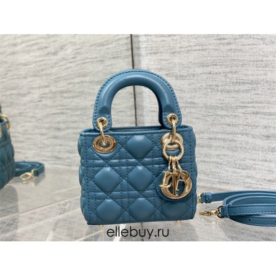 Lady Dior Micro Bag, 12, Blue Lambskin, Champagne Gold Hardware, Size: 12x10x5cm