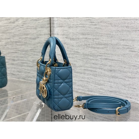 Lady Dior Micro Bag, 12, Blue Lambskin, Champagne Gold Hardware, Size: 12x10x5cm