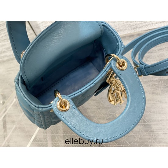 Lady Dior Micro Bag, 12, Blue Lambskin, Champagne Gold Hardware, Size: 12x10x5cm