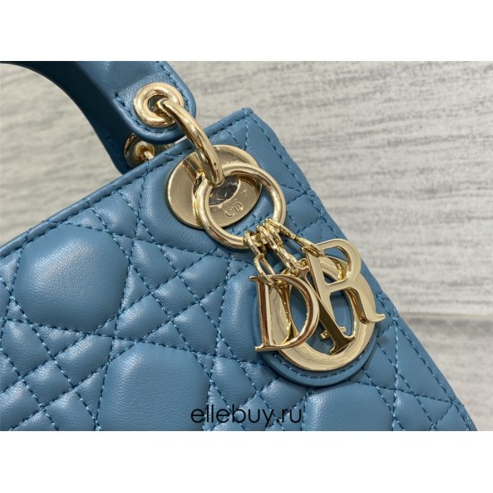 Lady Dior Mini Bag, 17, Blue Lambskin, Champagne Gold Hardware, Size: 17cm