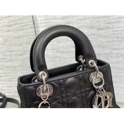 Lady Dior Small Bag, 20, Black, Silver Hardware, Grained Calfskin, Size: 20cm