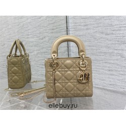 Lady Dior Mini Bag, 17, Apricot, Gold Hardware, Grained Calfskin, Size: 17cm