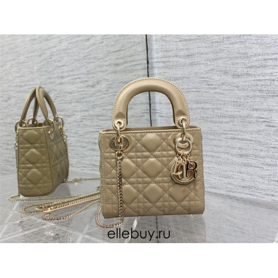 Lady Dior Mini Bag, 17, Apricot, Gold Hardware, Grained Calfskin, Size: 17cm