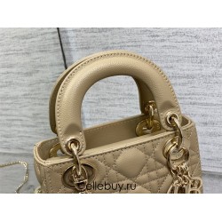 Lady Dior Mini Bag, 17, Apricot, Gold Hardware, Grained Calfskin, Size: 17cm