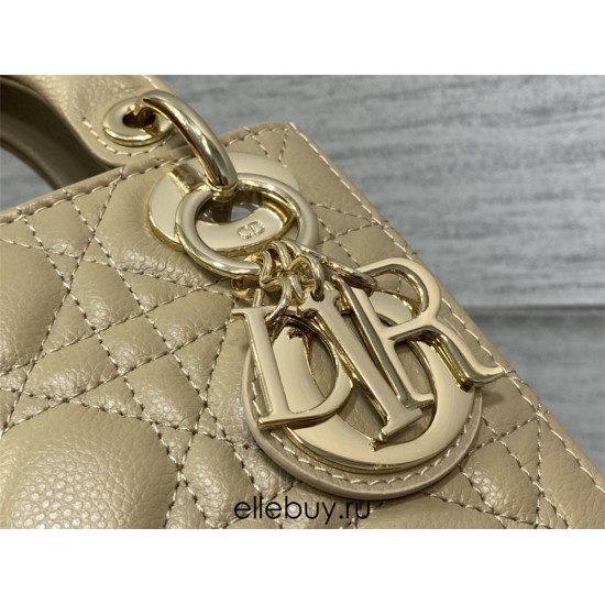 Lady Dior Mini Bag, 17, Apricot, Gold Hardware, Grained Calfskin, Size: 17cm