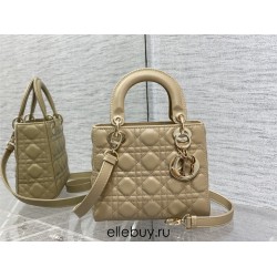 Lady Dior Small Bag, 20, Apricot, Gold Hardware, Grained Calfskin, Size: 20cm