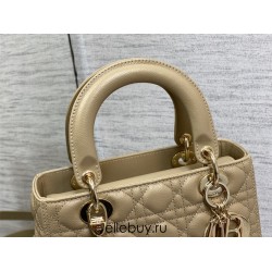 Lady Dior Medium Bag, 24, Apricot, Gold Hardware, Grained Calfskin, Size: 24cm