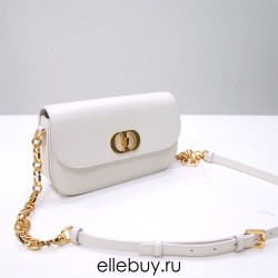 Dior 30 Montaigne Avenue Bag, White, Full Leather, Gold Hardware, Small 22.5, Model 2303, Size: 22.5x12.5x6.5cm