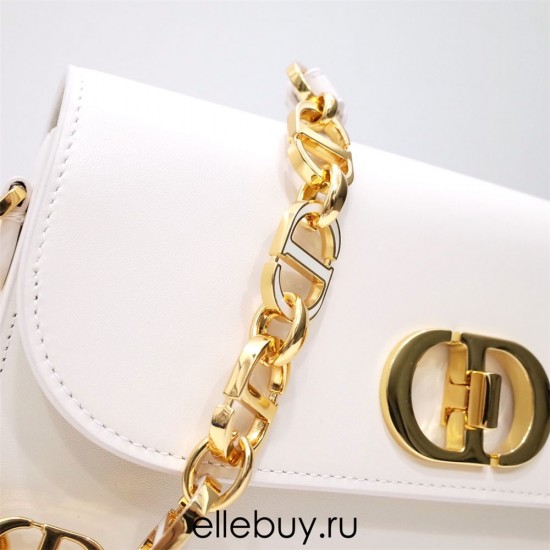 Dior 30 Montaigne Avenue Bag, White, Full Leather, Gold Hardware, Small 22.5, Model 2303, Size: 22.5x12.5x6.5cm