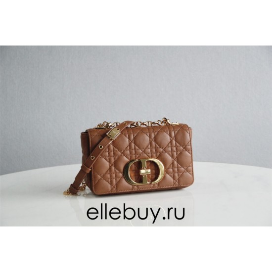 Dior Caro Chain Bag, Brown, Gold Hardware, Calfskin, Small 20, Size: 20x12x7cm