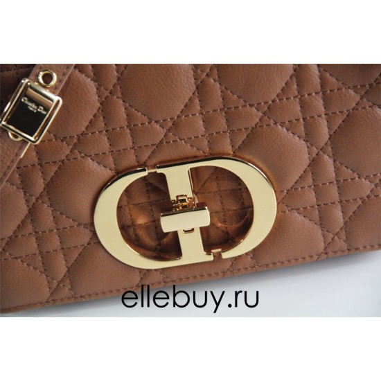 Dior Caro Chain Bag, Brown, Gold Hardware, Calfskin, Small 20, Size: 20x12x7cm