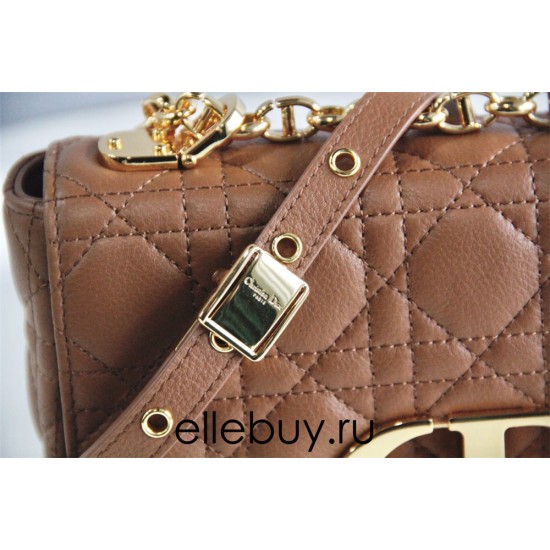 Dior Caro Chain Bag, Brown, Gold Hardware, Calfskin, Small 20, Size: 20x12x7cm