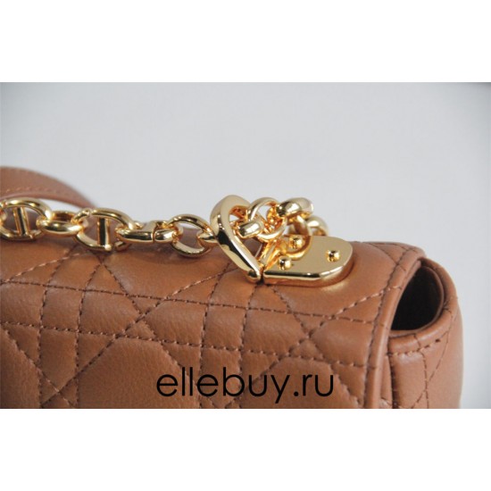 Dior Caro Chain Bag, Brown, Gold Hardware, Calfskin, Small 20, Size: 20x12x7cm