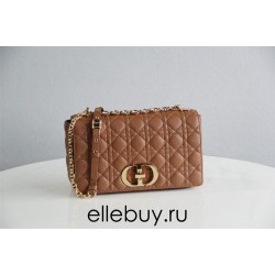 Dior Caro Chain Bag, Brown, Gold Hardware, Calfskin, Medium 25, Size: 25.5x15.5x8cm