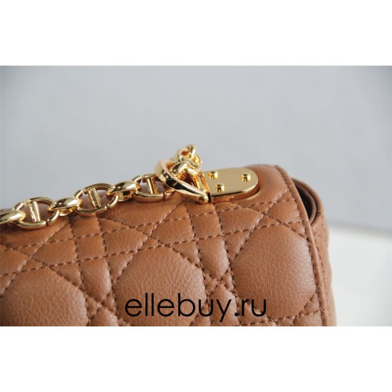 Dior Caro Chain Bag, Brown, Gold Hardware, Calfskin, Medium 25, Size: 25.5x15.5x8cm