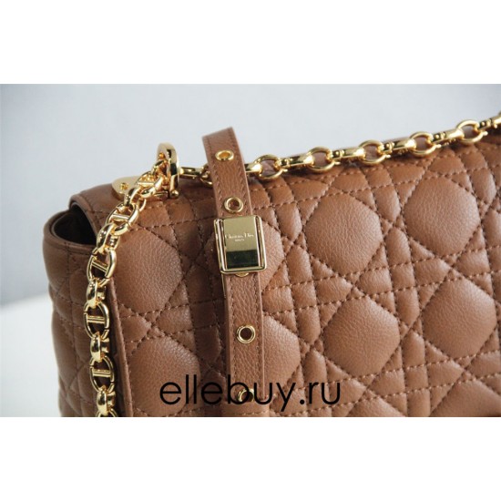 Dior Caro Chain Bag, Brown, Gold Hardware, Calfskin, Medium 25, Size: 25.5x15.5x8cm