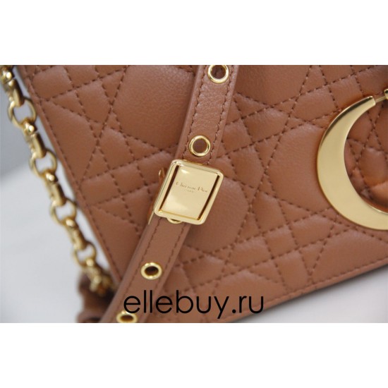 Dior Caro Chain Bag, Brown, Gold Hardware, Calfskin, Medium 25, Size: 25.5x15.5x8cm