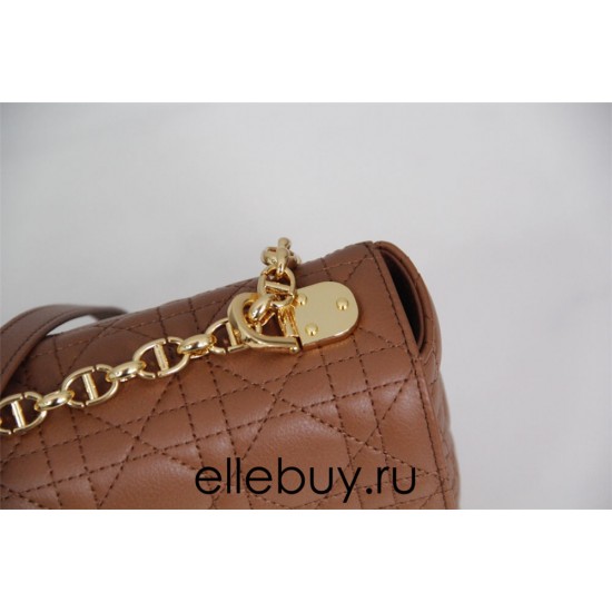 Dior Caro Chain Bag, Brown, Gold Hardware, Calfskin, Medium 25, Size: 25.5x15.5x8cm