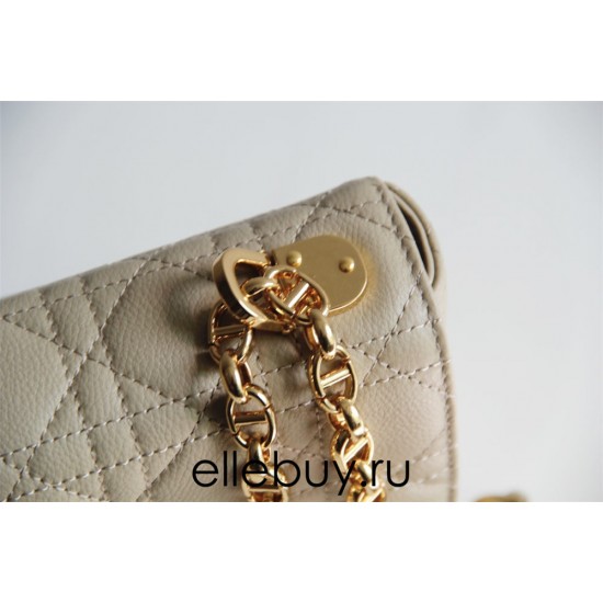 Dior Caro Chain Bag, Apricot, Gold Hardware, Calfskin, Small 20, Size: 20x12x7cm