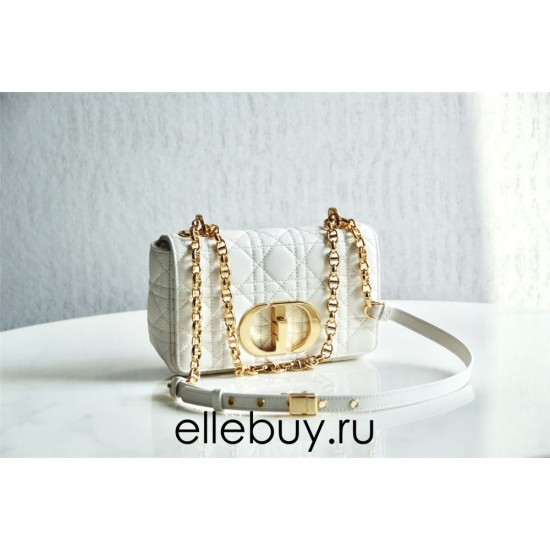 Dior Caro Chain Bag, White, Gold Hardware, Calfskin, Small 20, Size: 20x12x7cm