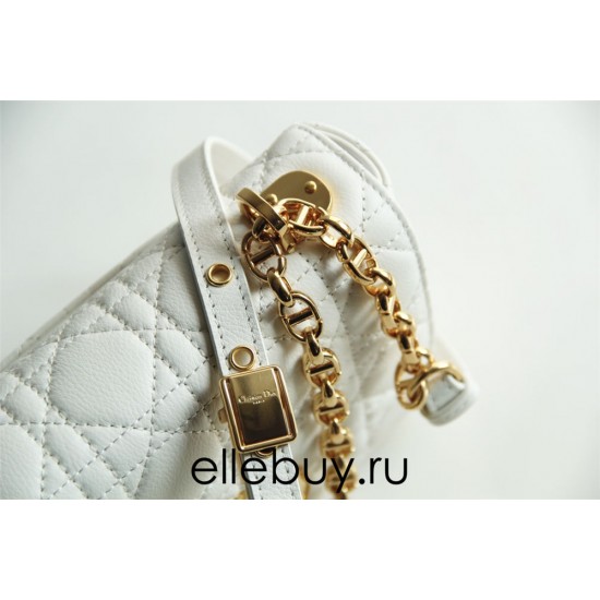 Dior Caro Chain Bag, White, Gold Hardware, Calfskin, Small 20, Size: 20x12x7cm