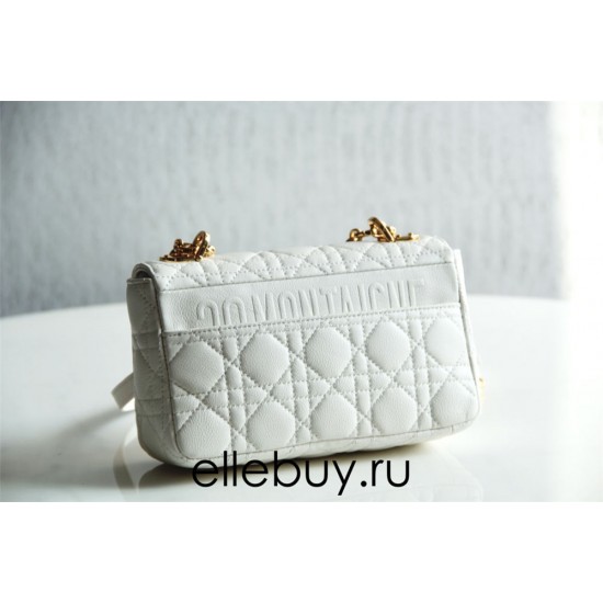 Dior Caro Chain Bag, White, Gold Hardware, Calfskin, Small 20, Size: 20x12x7cm