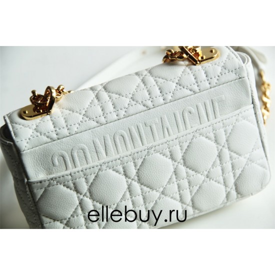 Dior Caro Chain Bag, White, Gold Hardware, Calfskin, Small 20, Size: 20x12x7cm