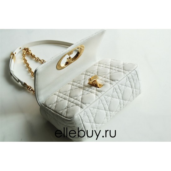 Dior Caro Chain Bag, White, Gold Hardware, Calfskin, Small 20, Size: 20x12x7cm