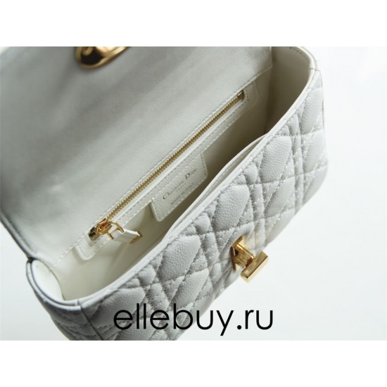 Dior Caro Chain Bag, White, Gold Hardware, Calfskin, Small 20, Size: 20x12x7cm