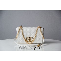 Dior Caro Chain Bag, White, Gold Hardware, Calfskin, Medium 25, Size: 25.5x15.5x8cm