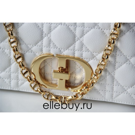 Dior Caro Chain Bag, White, Gold Hardware, Calfskin, Medium 25, Size: 25.5x15.5x8cm