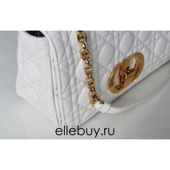 Dior Caro Chain Bag, White, Gold Hardware, Calfskin, Medium 25, Size: 25.5x15.5x8cm